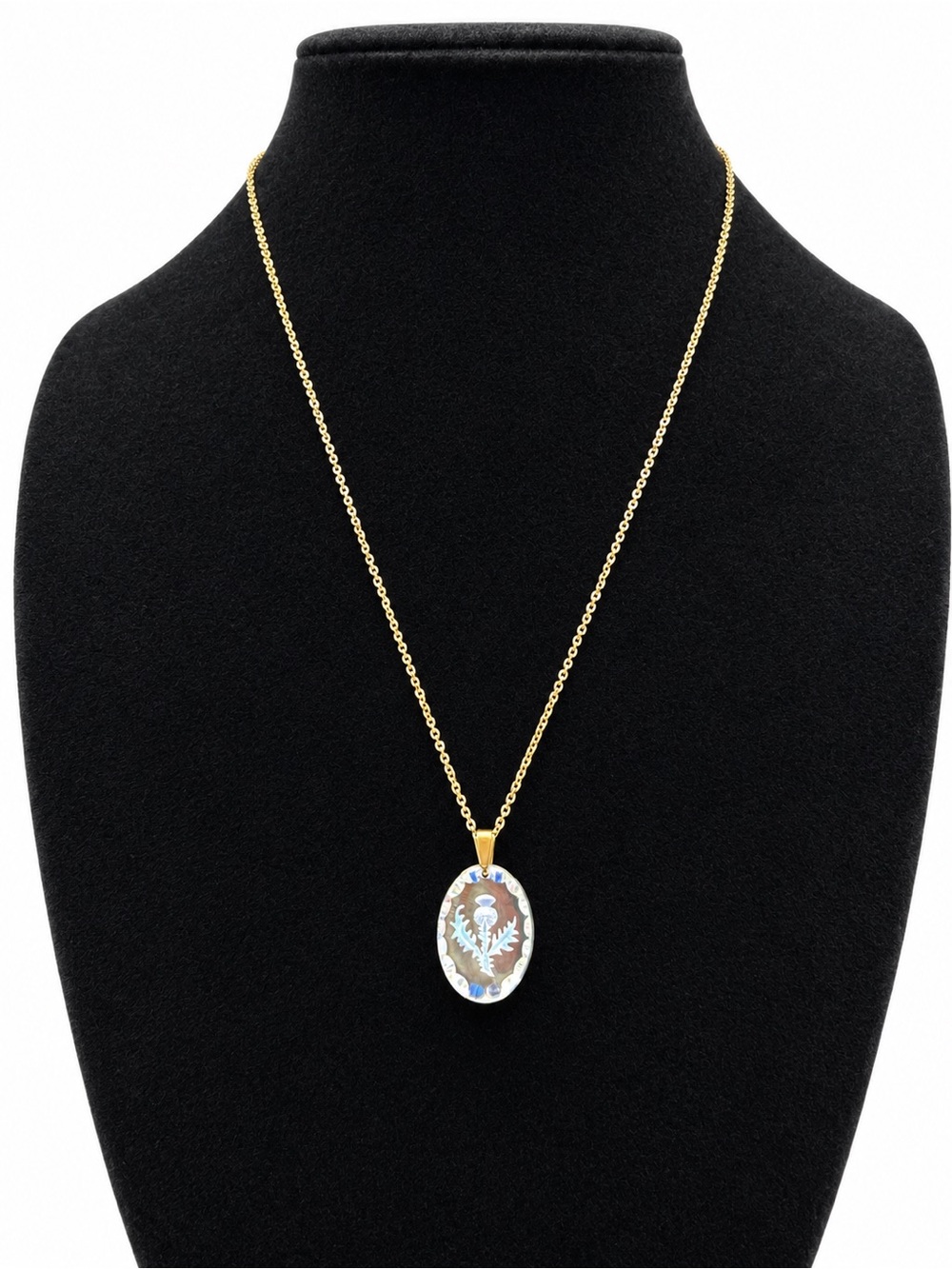 Vintage Iridescent Scottish Thistle Glass Pendant Necklace 22” (Circa 1970–1978)
